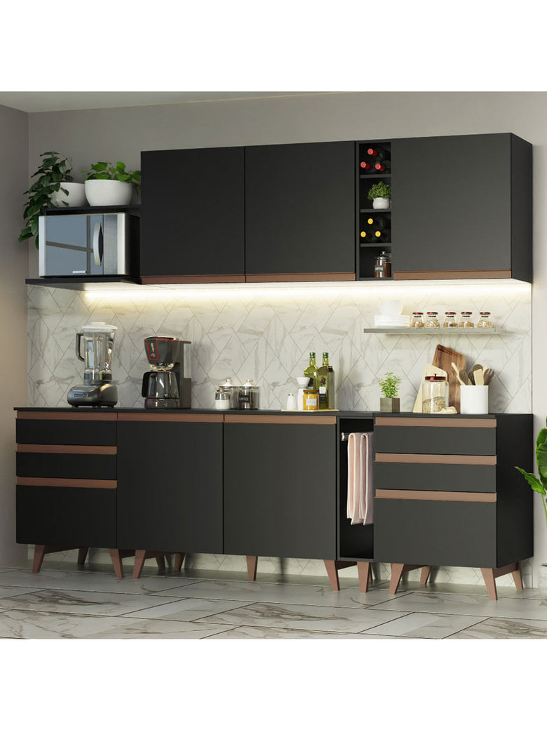 Armário de Cozinha Completa 260cm Preto Reims Madesa 06