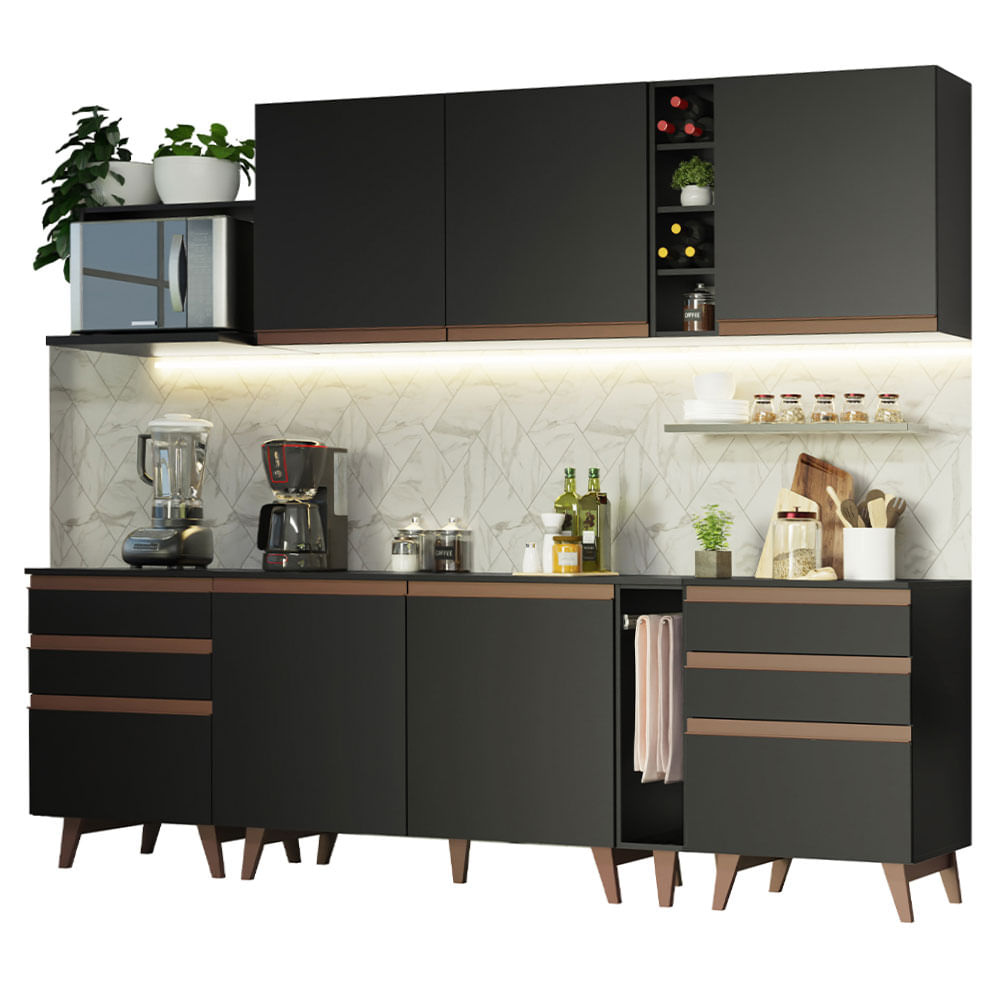 Armário de Cozinha Completa 260cm Preto Reims Madesa 06 - Preto