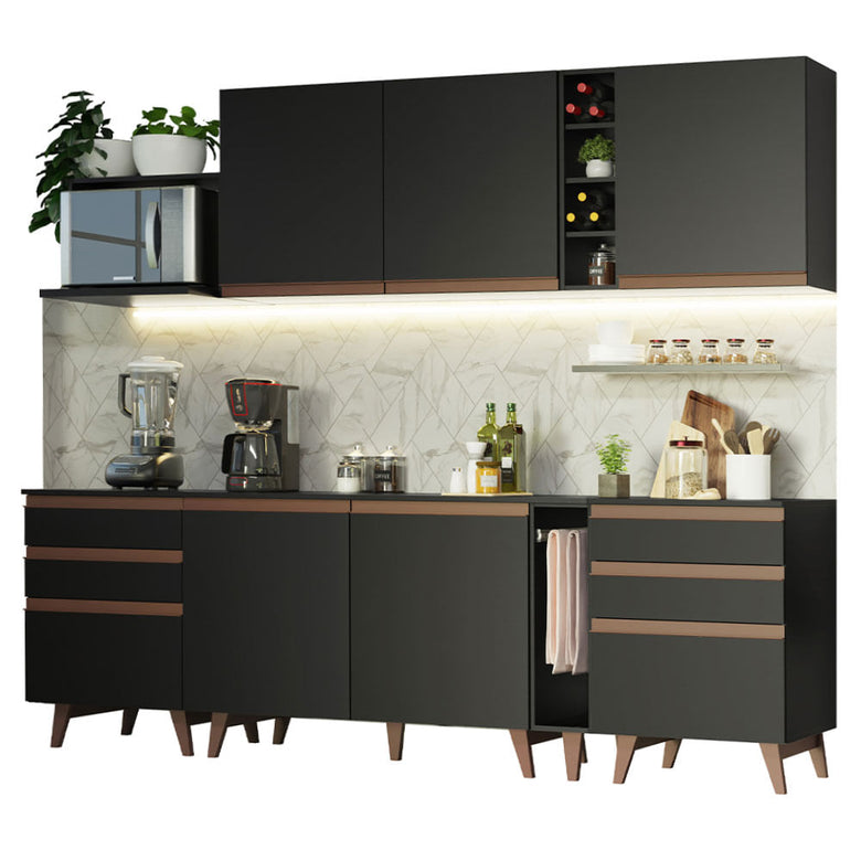 Armário de Cozinha Completa 260cm Preto Reims Madesa 06