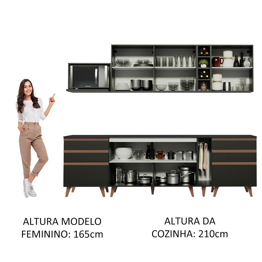 Armário de Cozinha Completa 260cm Preto Reims Madesa 06