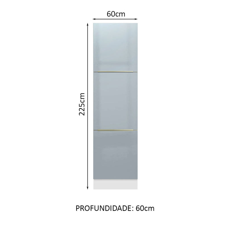 Paneleiro Madesa Lux 60 cm 3 Portas Branco/Cinza