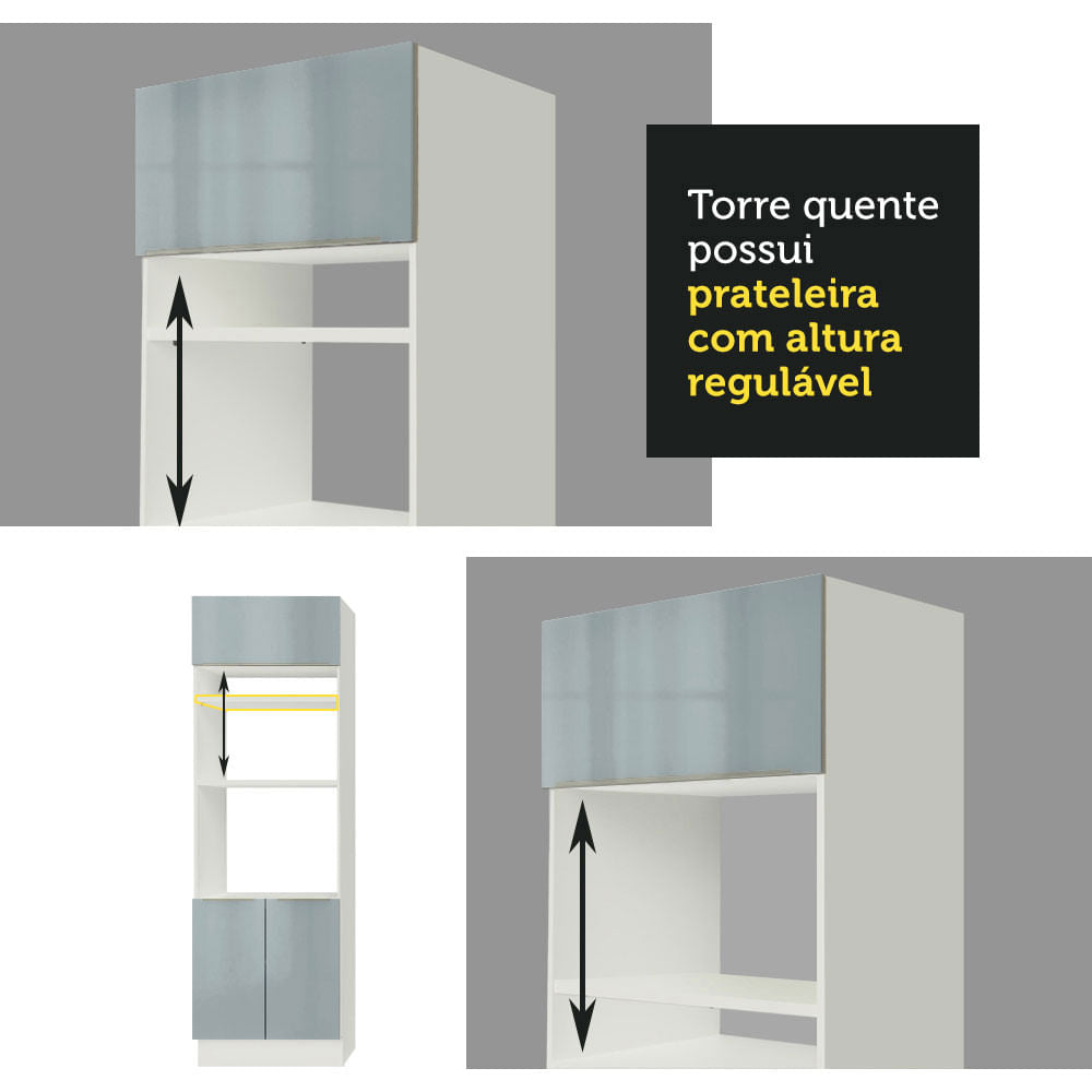 Torre Quente Madesa Lux 60 cm 1 Porta 3 Gavetas Branco/Cinza