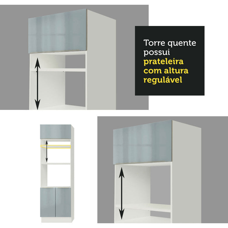 Torre Quente Madesa Lux 60 cm 1 Porta 3 Gavetas Branco/Cinza