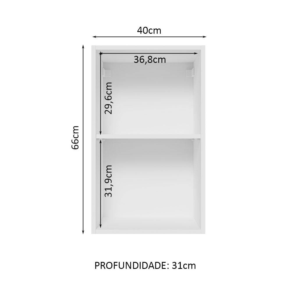 Armário Aéreo Madesa Lux 40 cm 1 Porta Branco/Cinza
