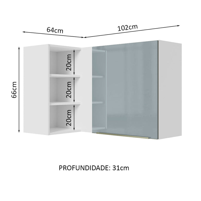 Armário Aéreo de Canto com Adega Acoplada Madesa Lux 1 Porta Branco/Cinza