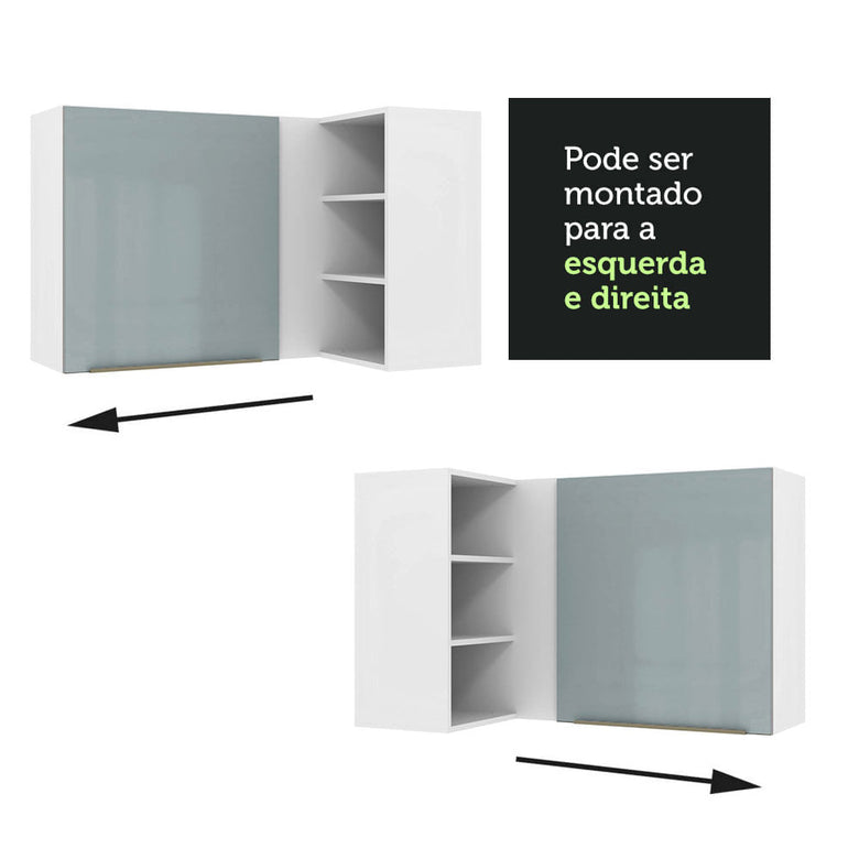 Armário Aéreo de Canto com Adega Acoplada Madesa Lux 1 Porta Branco/Cinza
