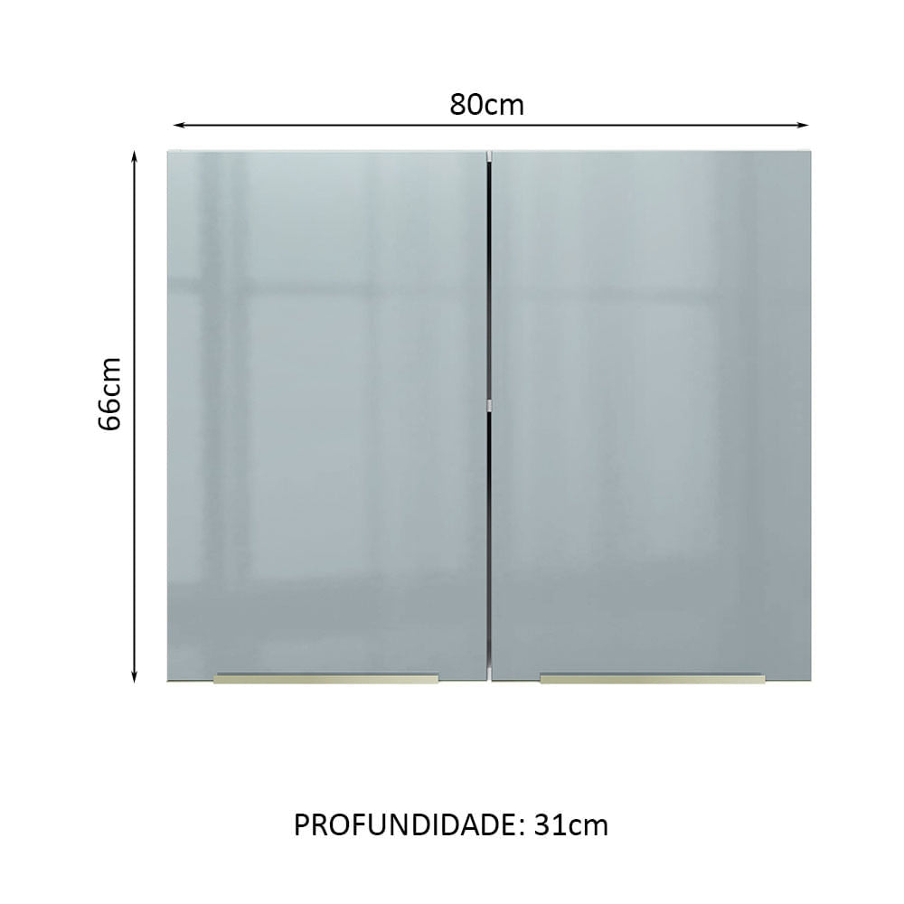 Armário Aéreo Madesa Lux 80 cm 2 Portas Branco/Cinza - Branco/Cinza