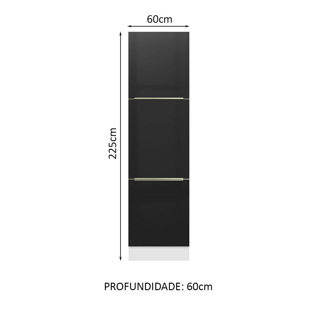 Paneleiro Madesa Lux 60 cm 3 Portas Branco/Preto - Branco/Preto
