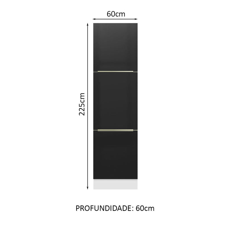 Paneleiro Madesa Lux 60 cm 3 Portas Branco/Preto