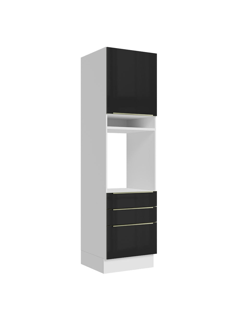 Torre Quente Madesa Lux 60 cm 1 Porta 3 Gavetas Branco/Preto - Branco/Preto