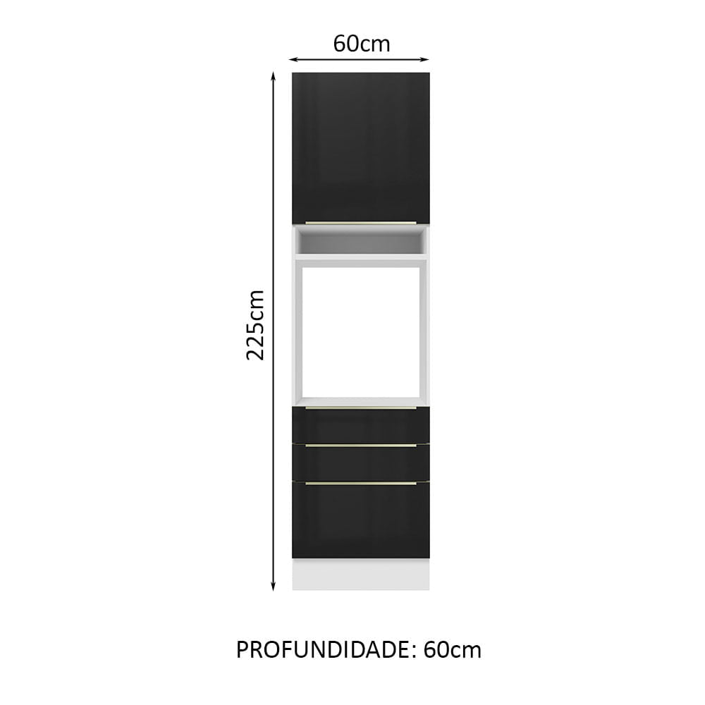 Torre Quente Madesa Lux 60 cm 1 Porta 3 Gavetas Branco/Preto - Branco/Preto