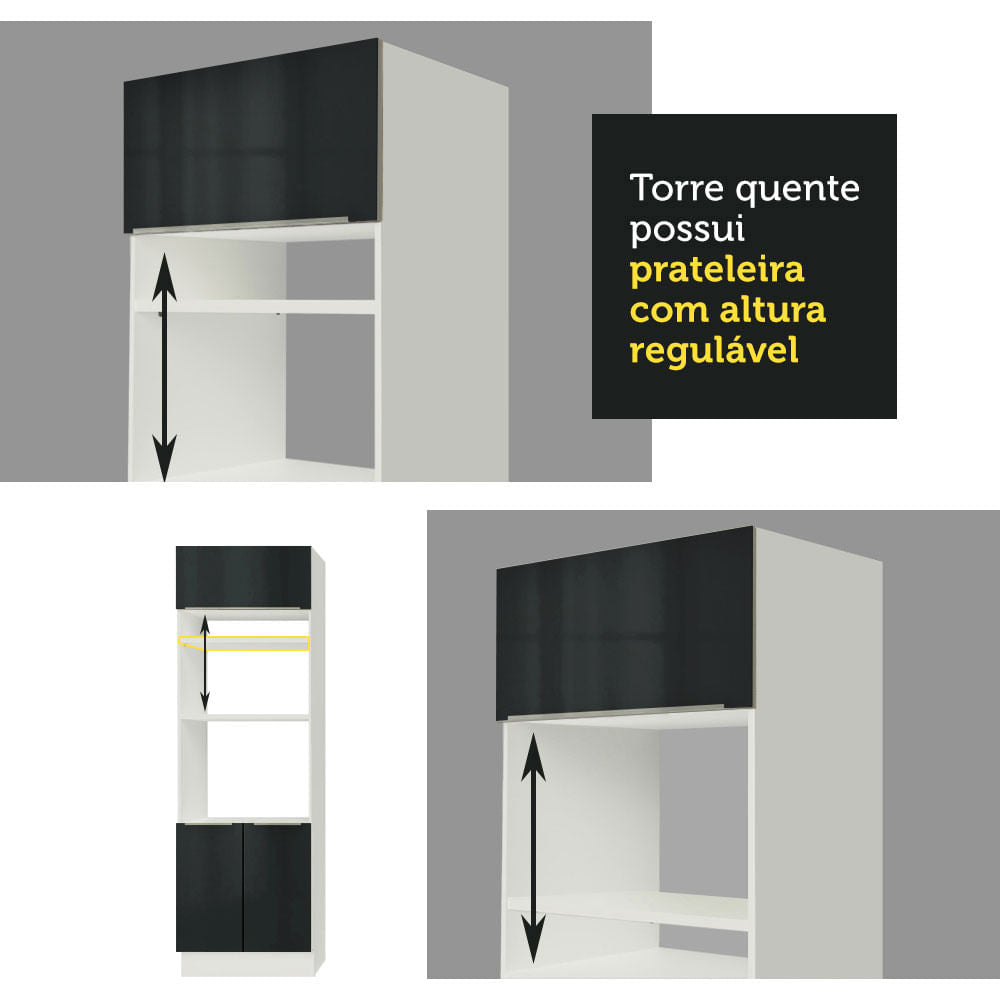 Torre Quente Madesa Lux 70 cm 3 Portas Branco/Preto