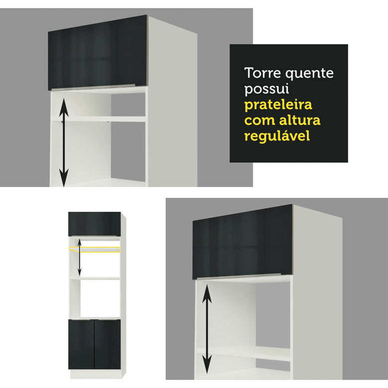 Torre Quente Madesa Lux 70 cm 3 Portas Branco/Preto
