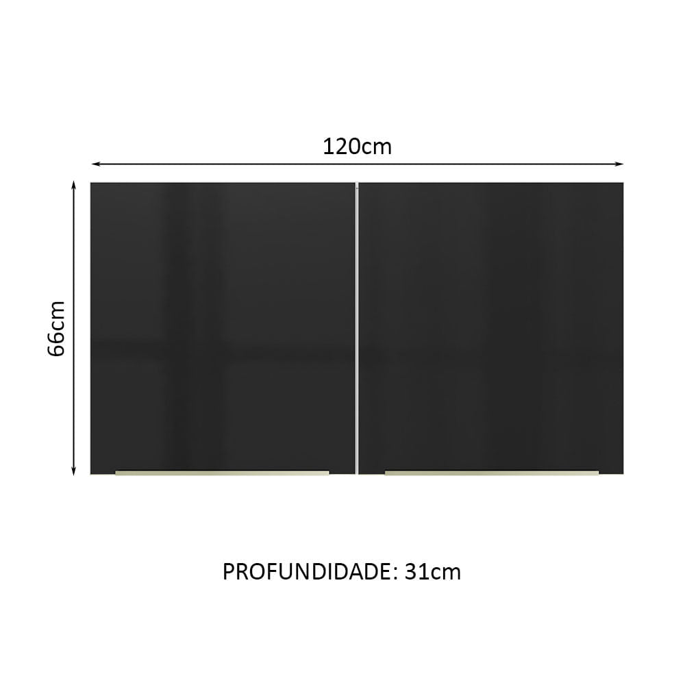 Armário Aéreo Madesa Lux 120 cm 2 Portas Branco/Preto - Branco/Preto