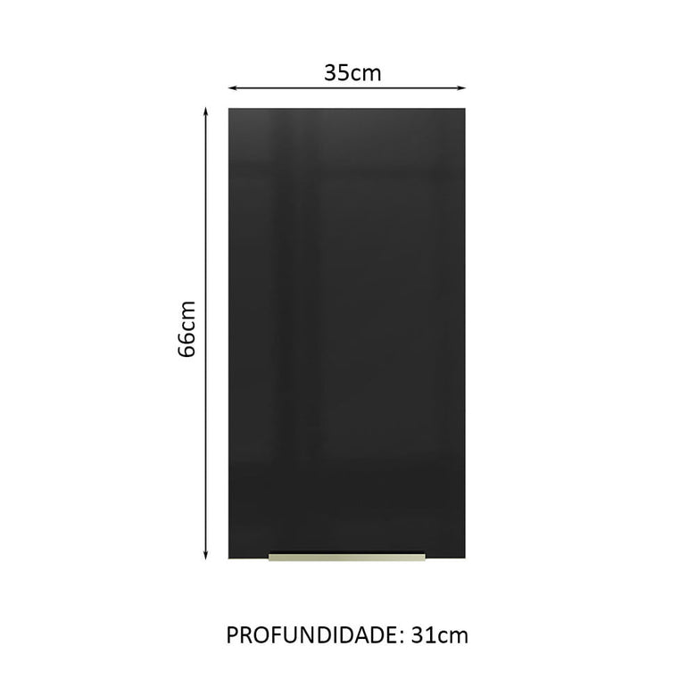 Armário Aéreo Madesa Lux 35 cm 1 Porta Branco/Preto