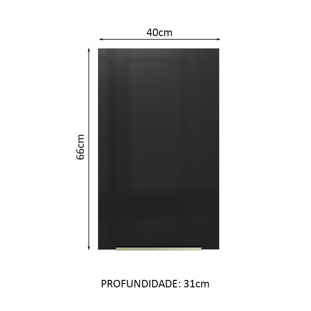 Armário Aéreo Madesa Lux 40 cm 1 Porta Branco/Preto - Branco/Preto