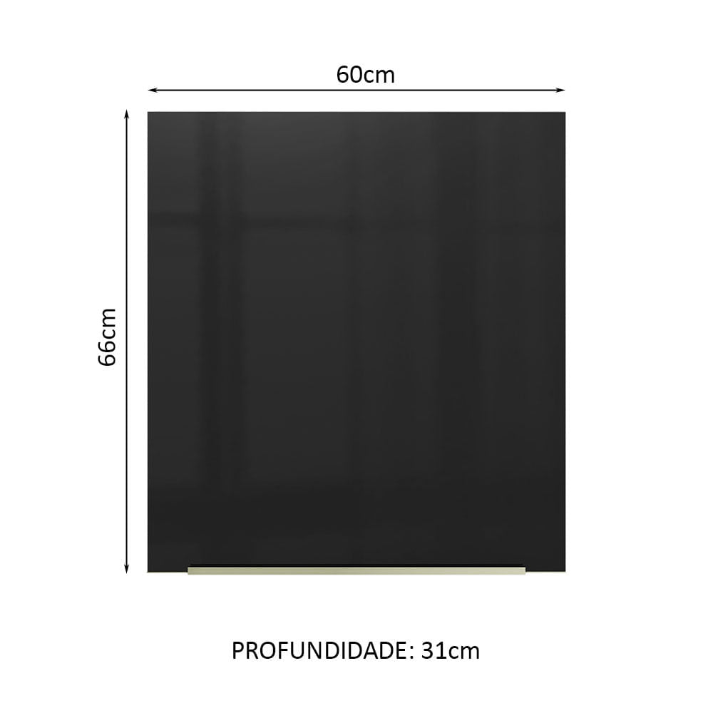 Armário Aéreo Madesa Lux 60 cm 1 Porta Branco/Preto - Branco/Preto