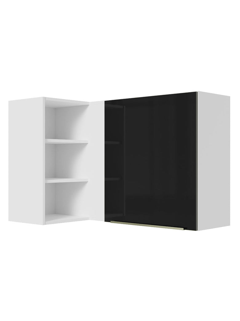 Armário Aéreo de Canto com Adega Acoplada Madesa Lux 1 Porta Branco/Preto