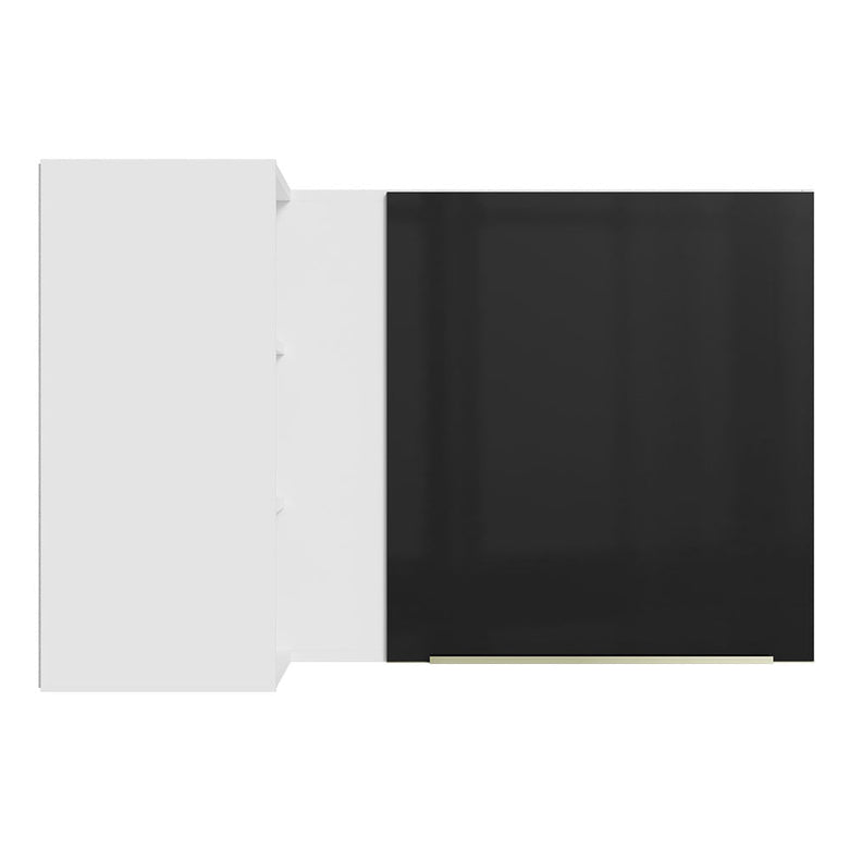 Armário Aéreo de Canto com Adega Acoplada Madesa Lux 1 Porta Branco/Preto