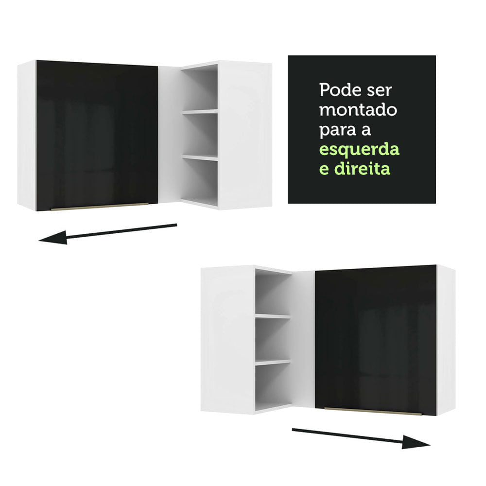 Armário Aéreo de Canto com Adega Acoplada Madesa Lux 1 Porta Branco/Preto