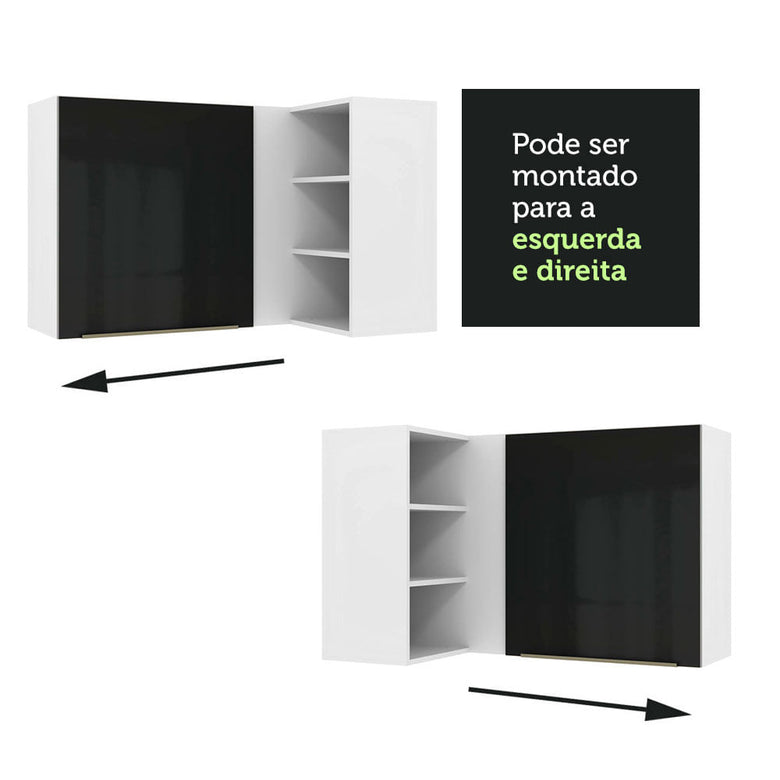 Armário Aéreo de Canto com Adega Acoplada Madesa Lux 1 Porta Branco/Preto