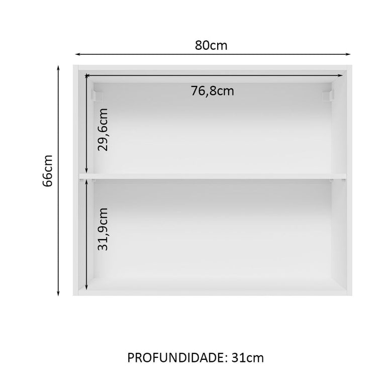 Armário Aéreo Madesa Lux 80 cm 2 Portas Branco/Preto