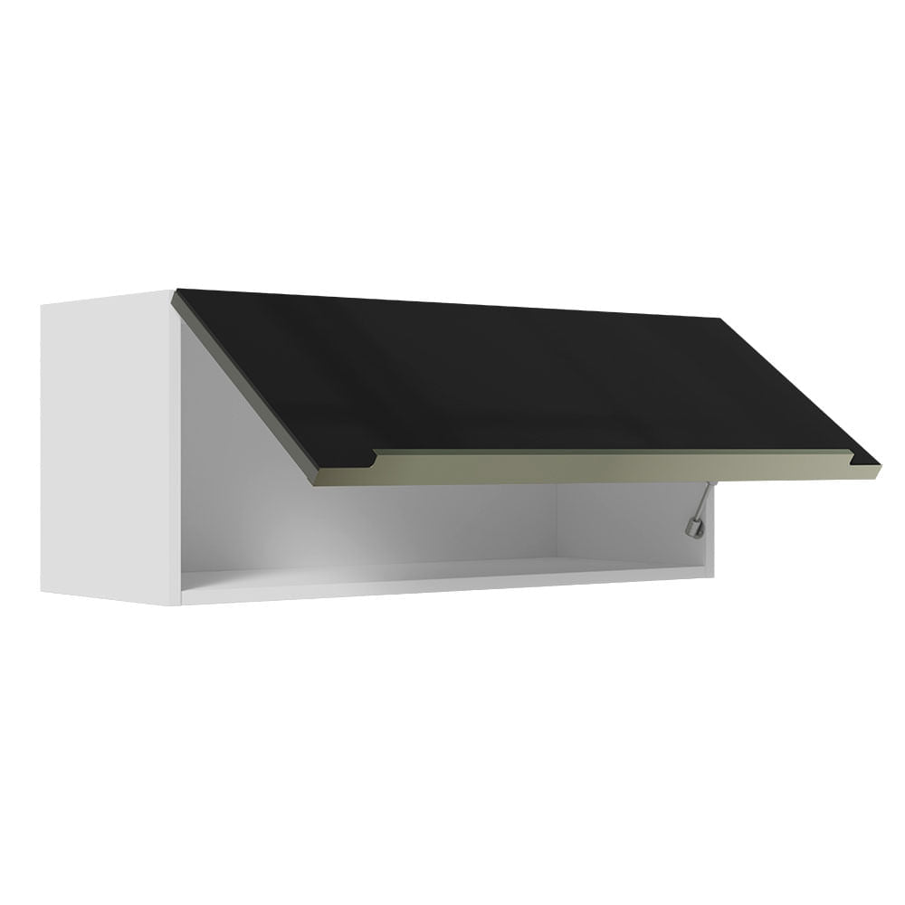 Armário Aéreo Madesa Lux 80 cm 1 Porta Basculante Branco/Preto