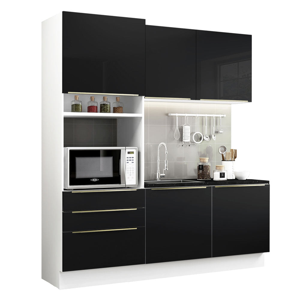 Armário de Cozinha Compacta 180cm Branco/Preto Lux Madesa 01 - Branco/Preto