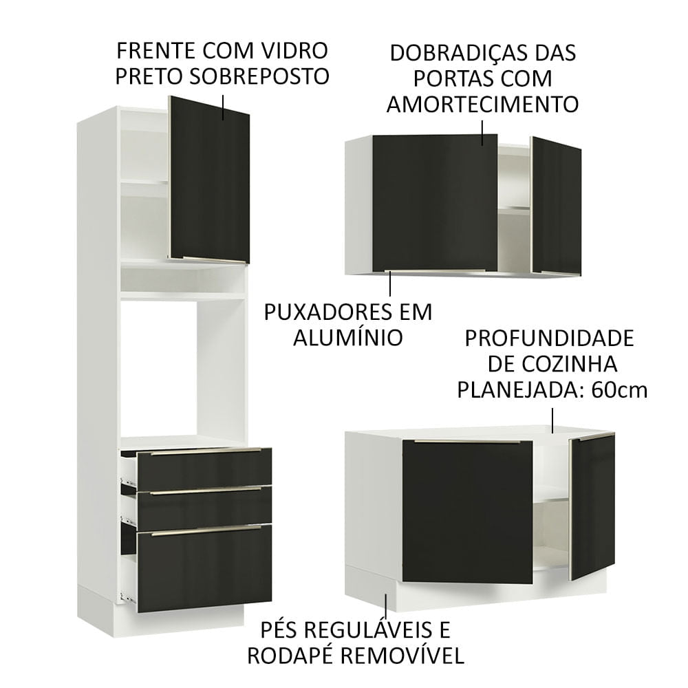 Armário de Cozinha Compacta 180cm Branco/Preto Lux Madesa 01