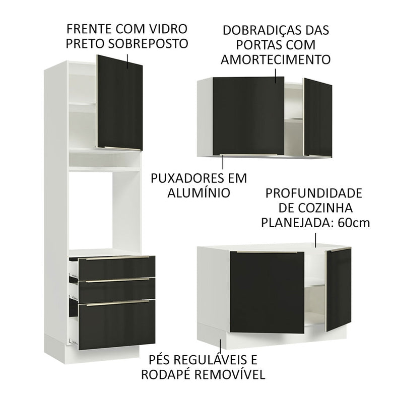 Armário de Cozinha Compacta 180cm Branco/Preto Lux Madesa 01