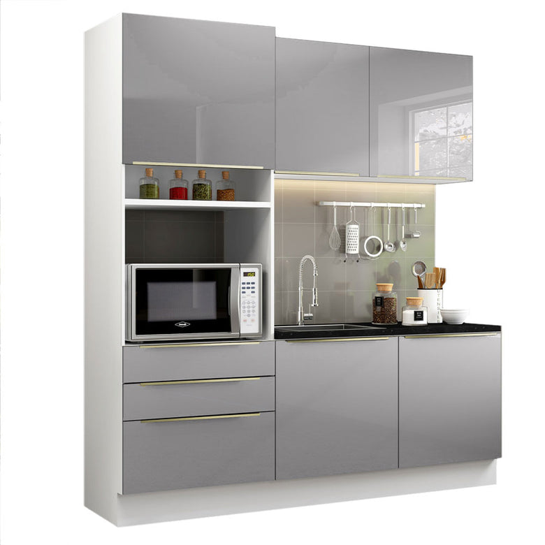 Armário de Cozinha Compacta 180cm Branco/Cinza Lux Madesa 01