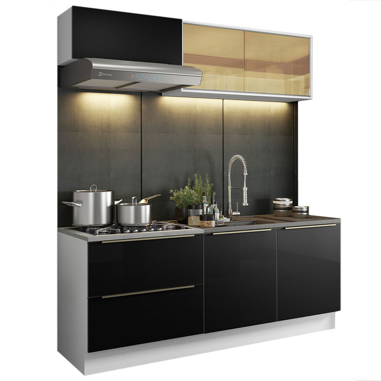 Armário de Cozinha Compacta 200cm Branco/Preto Lux Madesa 01