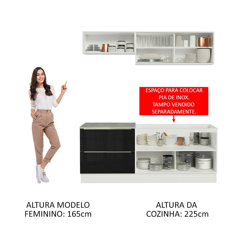 Armário de Cozinha Compacta 200cm Branco/Preto Lux Madesa 01