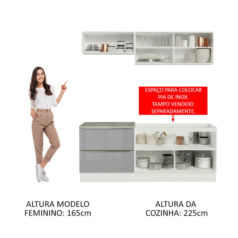Armário de Cozinha Compacta 200cm Branco/Cinza Lux Madesa 01