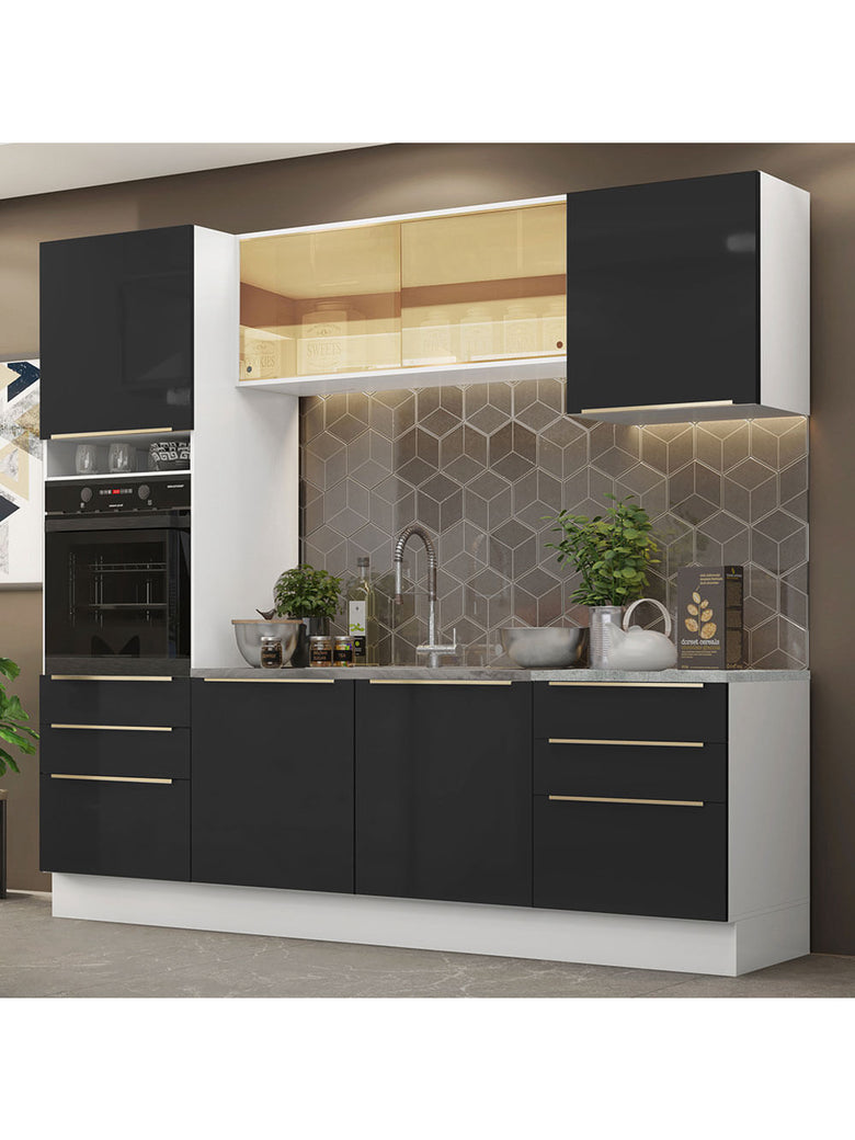 Armário de Cozinha Completa 240cm Branco/Preto Lux Madesa 02