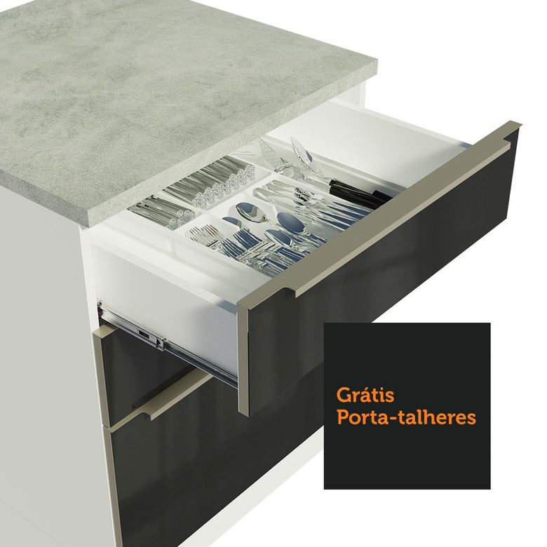 Armário de Cozinha Completa 240cm Branco/Preto Lux Madesa 02