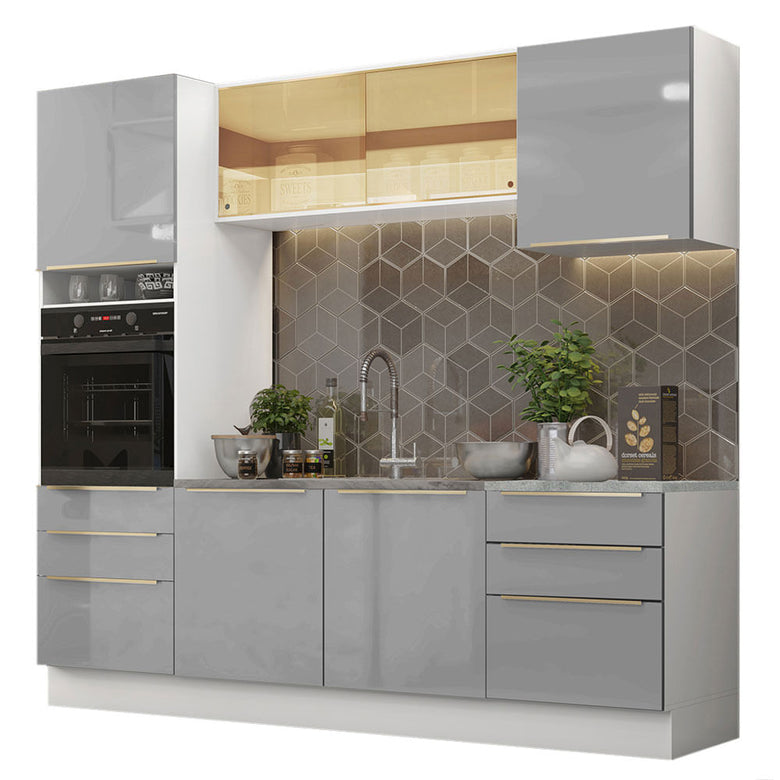 Armário de Cozinha Completa 240cm Branco/Cinza Lux Madesa 02