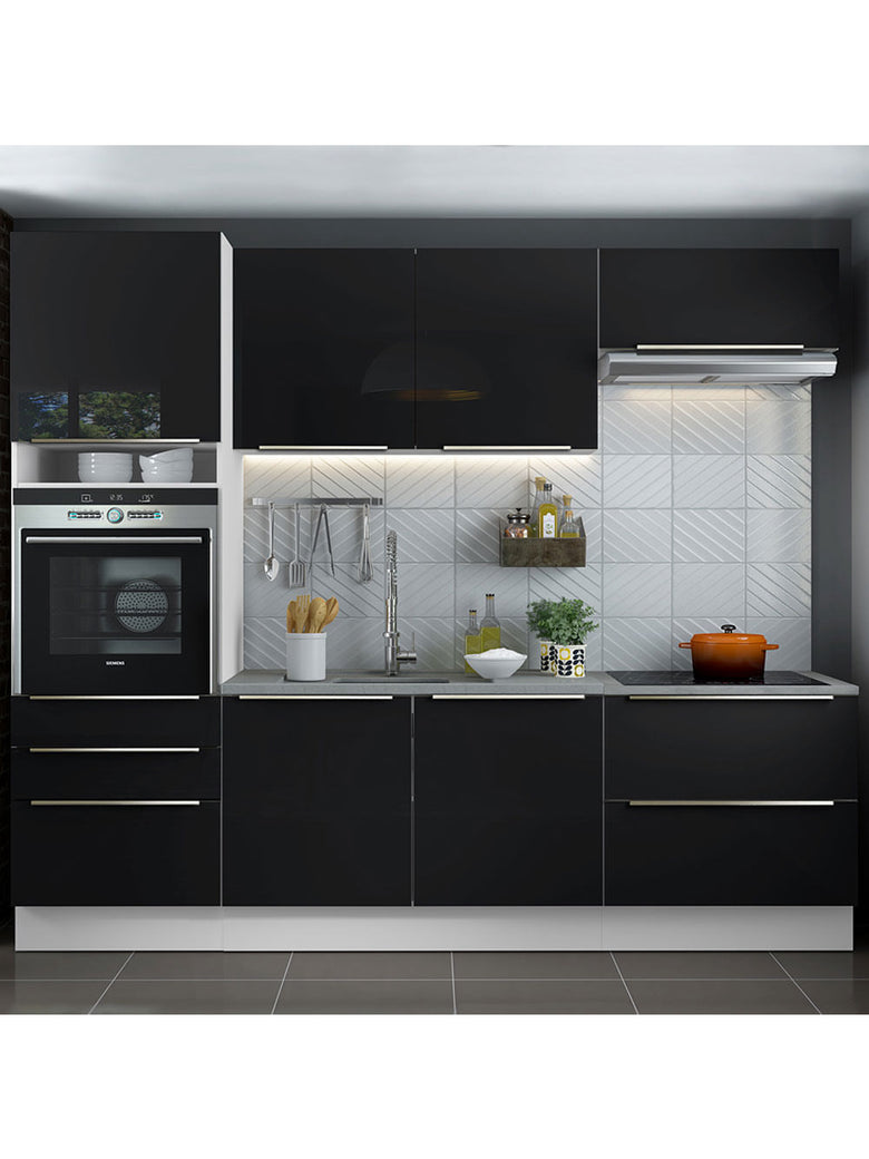 Armário de Cozinha Completa 260cm Branco/Preto Lux Madesa 01