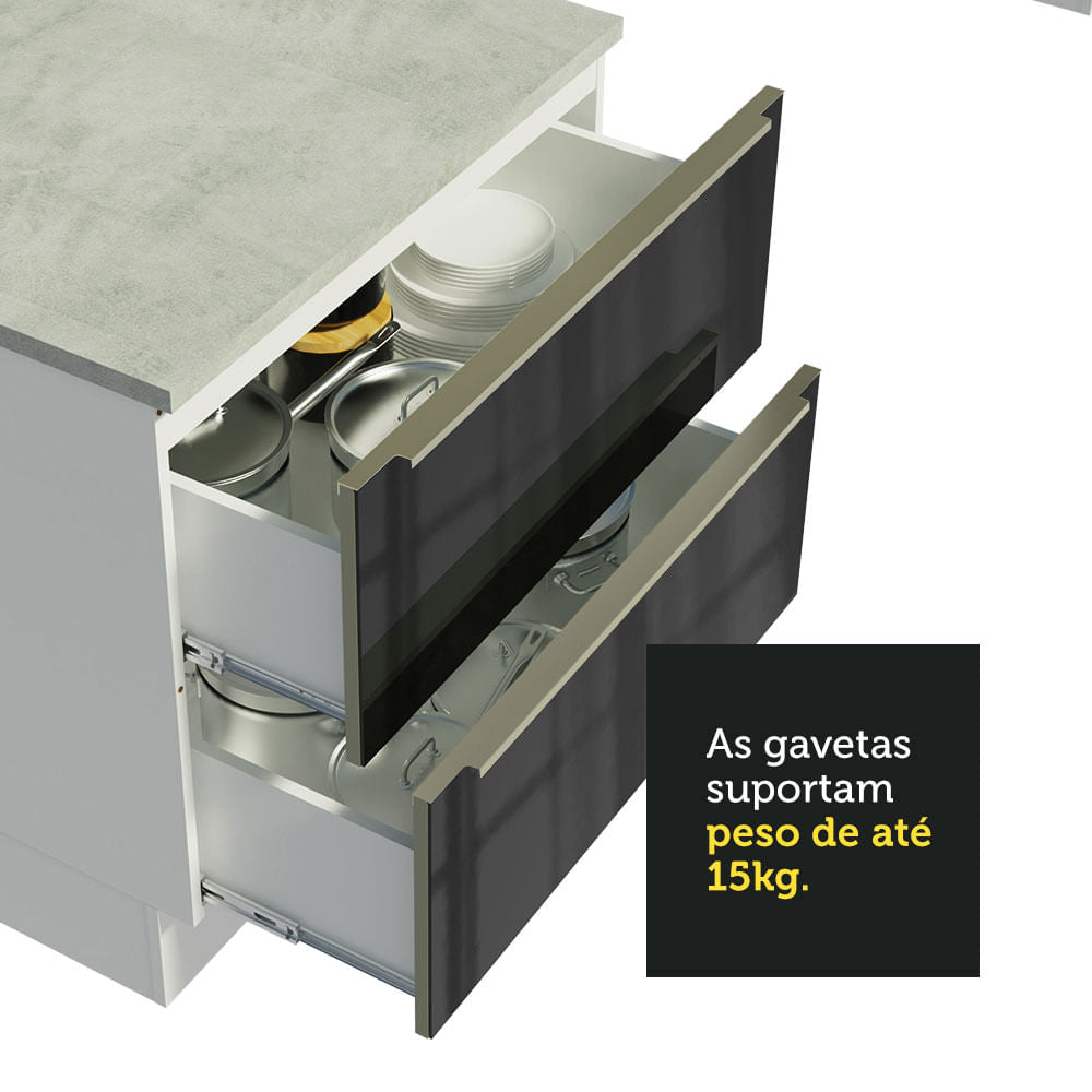 Armário de Cozinha Completa 260cm Branco/Preto Lux Madesa 01