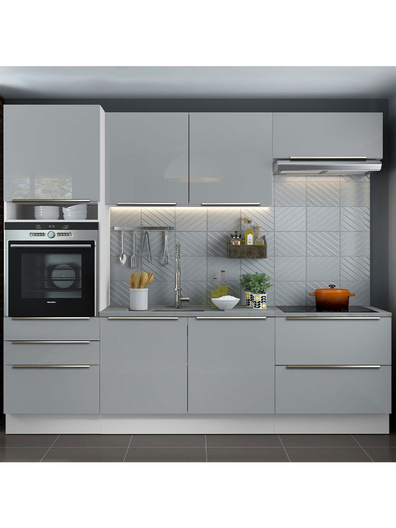 Armário de Cozinha Completa 260cm Branco/Cinza Lux Madesa 01