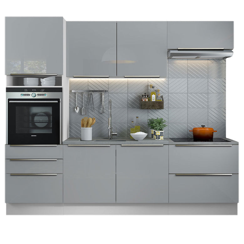 Armário de Cozinha Completa 260cm Branco/Cinza Lux Madesa 01