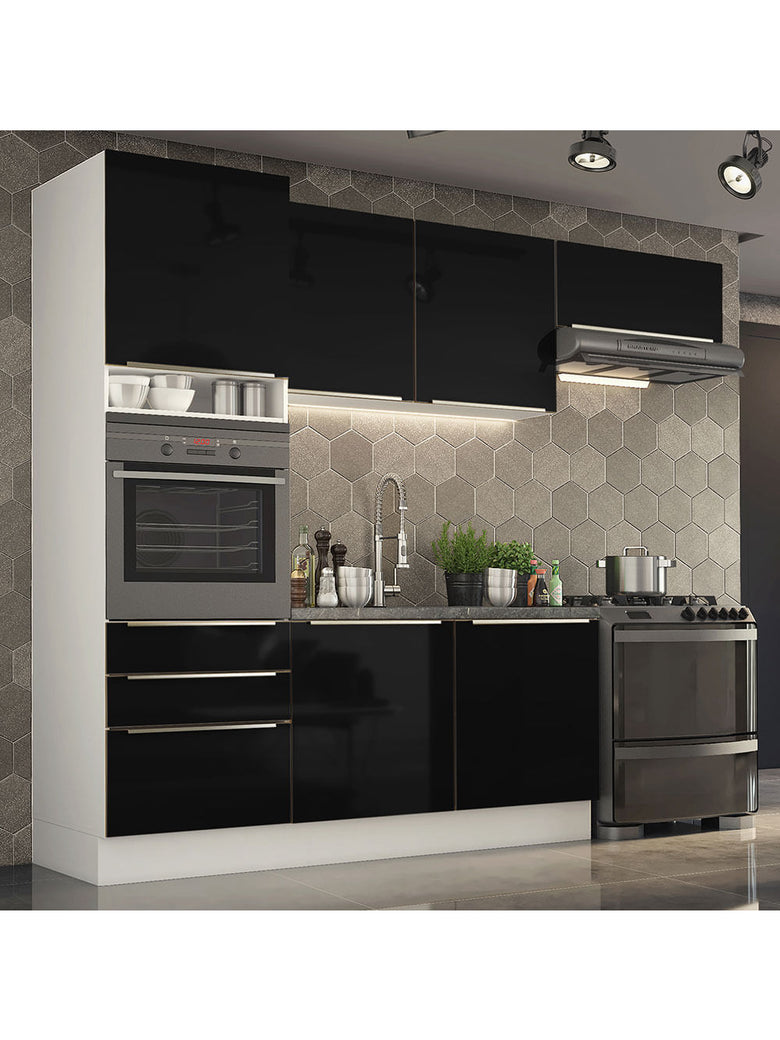 Armário de Cozinha Completa 260cm Branco/Preto Lux Madesa 03