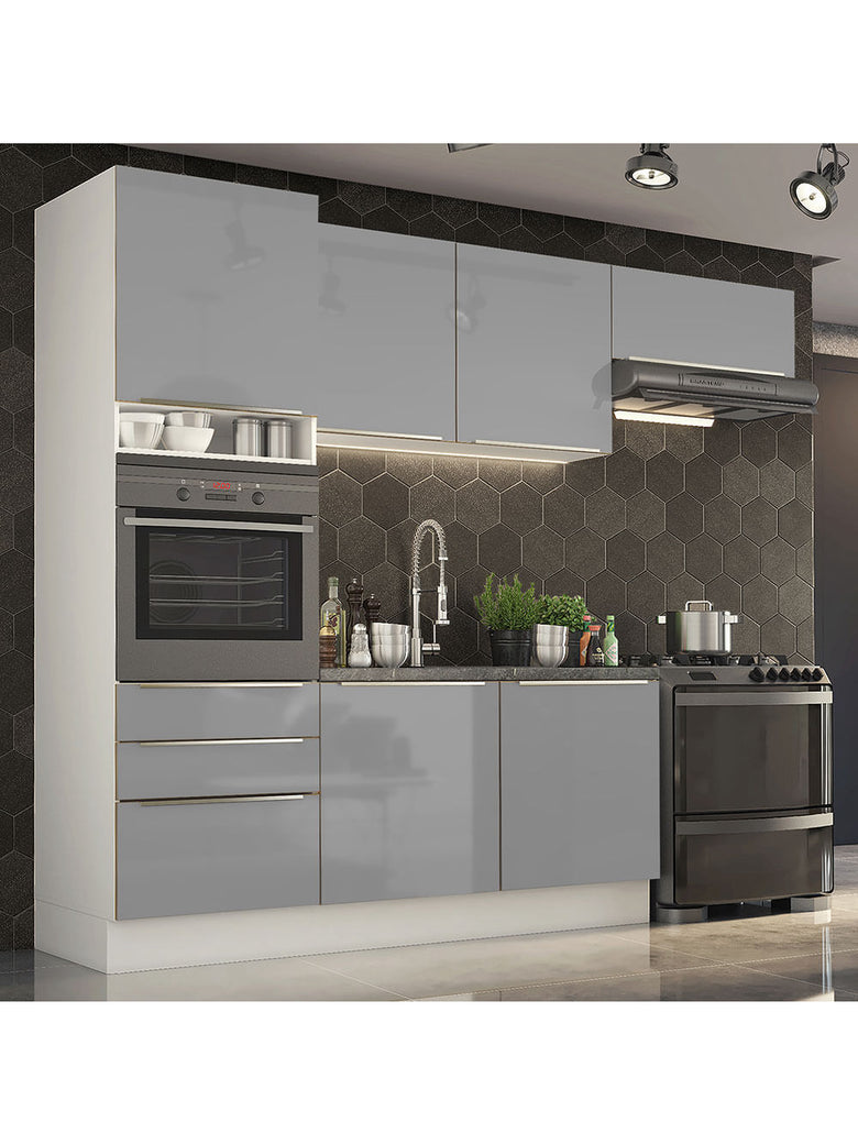 Armário de Cozinha Completa 260cm Branco/Cinza Lux Madesa 03