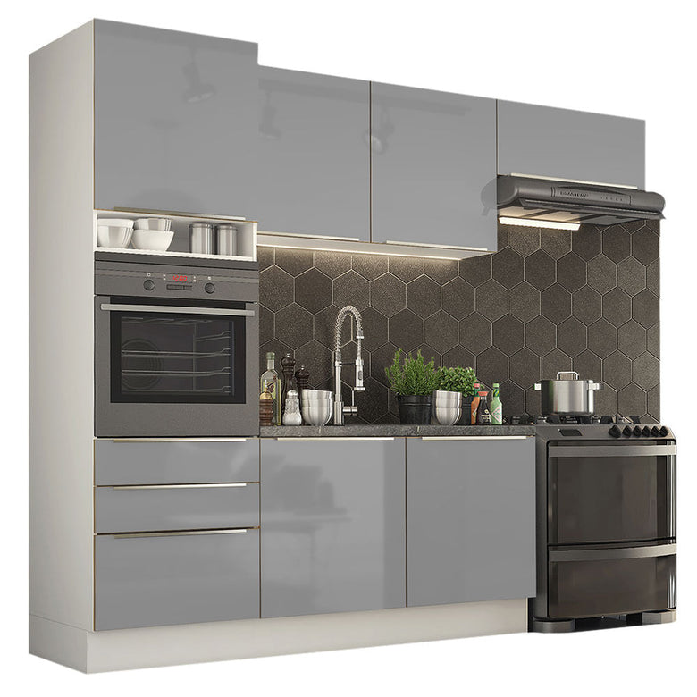 Armário de Cozinha Completa 260cm Branco/Cinza Lux Madesa 03