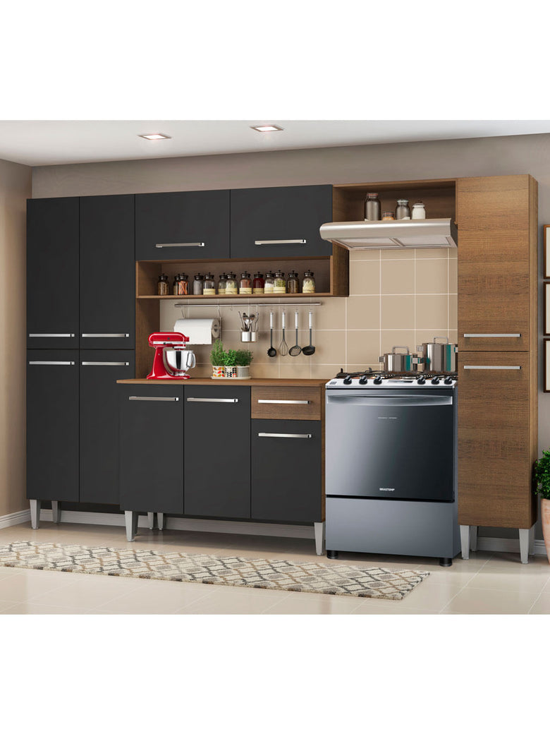 Armário de Cozinha Completa 261cm Rustic/Preto Emilly Hit Madesa XA