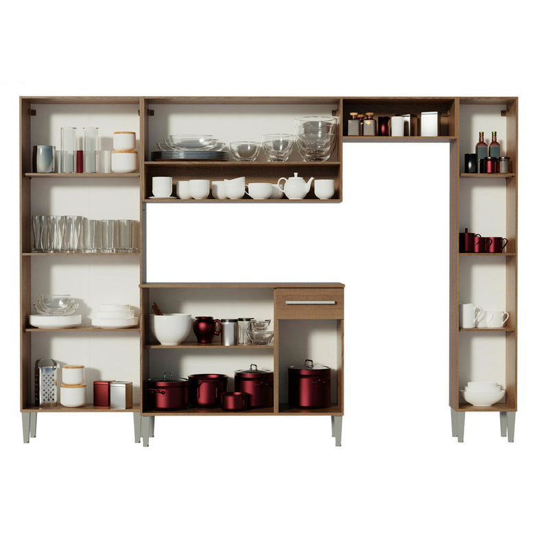 Armário de Cozinha Completa 261cm Rustic/Preto Emilly Hit Madesa XA