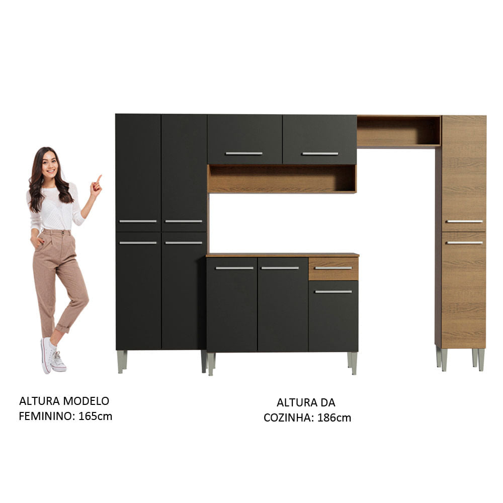 Armário de Cozinha Completa 261cm Rustic/Preto Emilly Hit Madesa XA