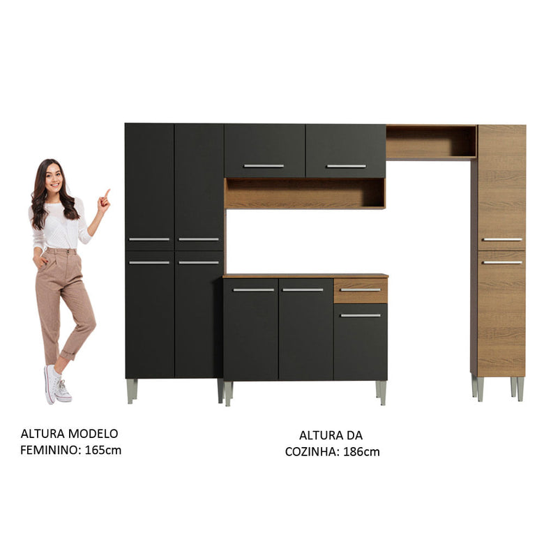 Armário de Cozinha Completa 261cm Rustic/Preto Emilly Hit Madesa XA