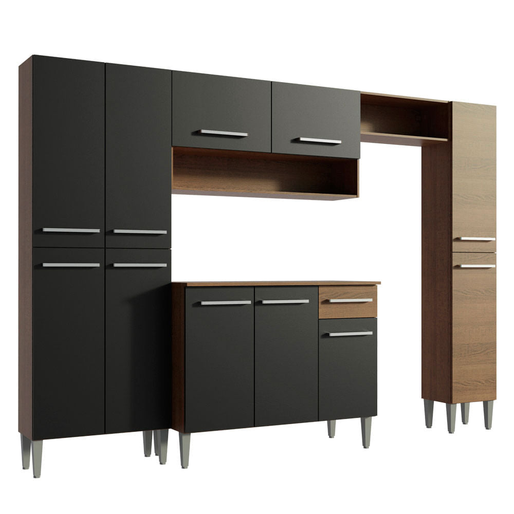 Armário de Cozinha Completa 261cm Rustic/Preto Emilly Hit Madesa XA