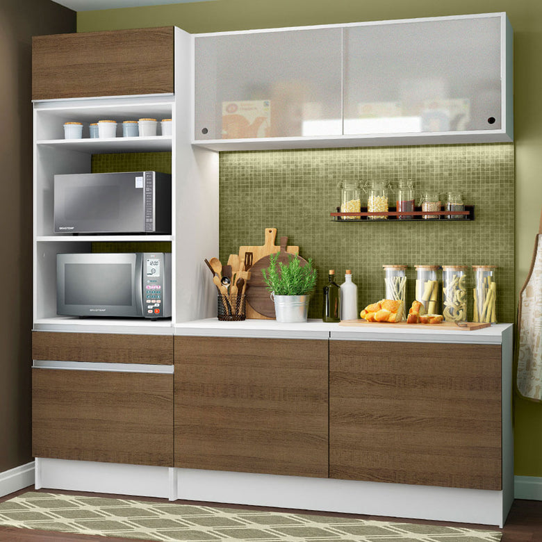 Armário de Cozinha Compacta Madesa Topazio com Balcão e Tampo Branco/Rustic